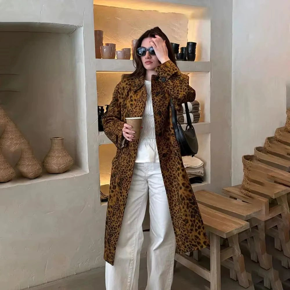 Manteau Mi-Long Femme Imprimé Léopard
