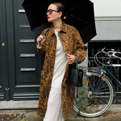 Manteau Mi-Long Femme Imprimé Léopard