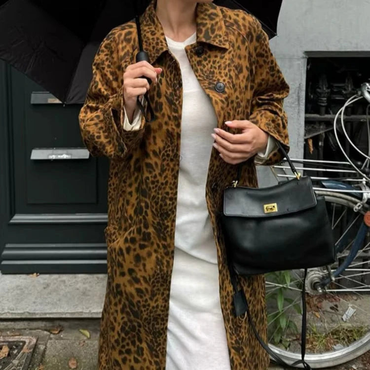 Manteau Mi-Long Femme Imprimé Léopard