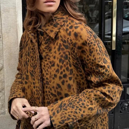 Manteau Mi-Long Femme Imprimé Léopard