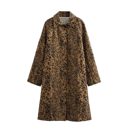 Manteau Mi-Long Femme Imprimé Léopard
