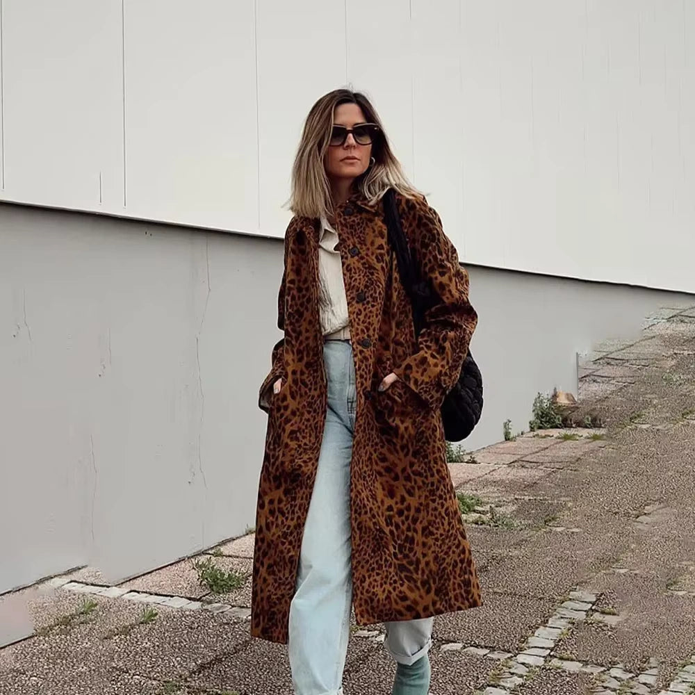 Manteau Mi-Long Femme Imprimé Léopard