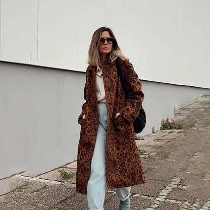 Manteau Mi-Long Femme Imprimé Léopard