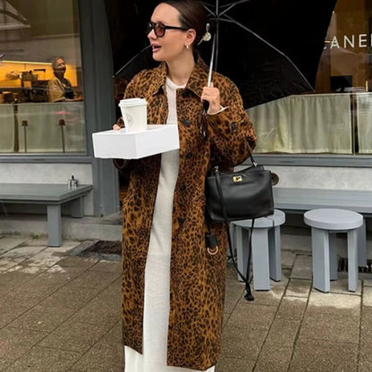Manteau Mi-Long Femme Imprimé Léopard