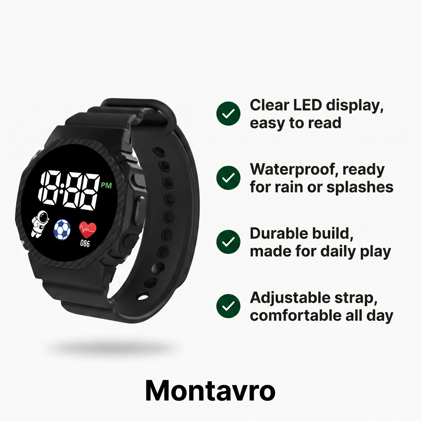 Children's Digital Watch Waterproof Durable Outdoor Design
