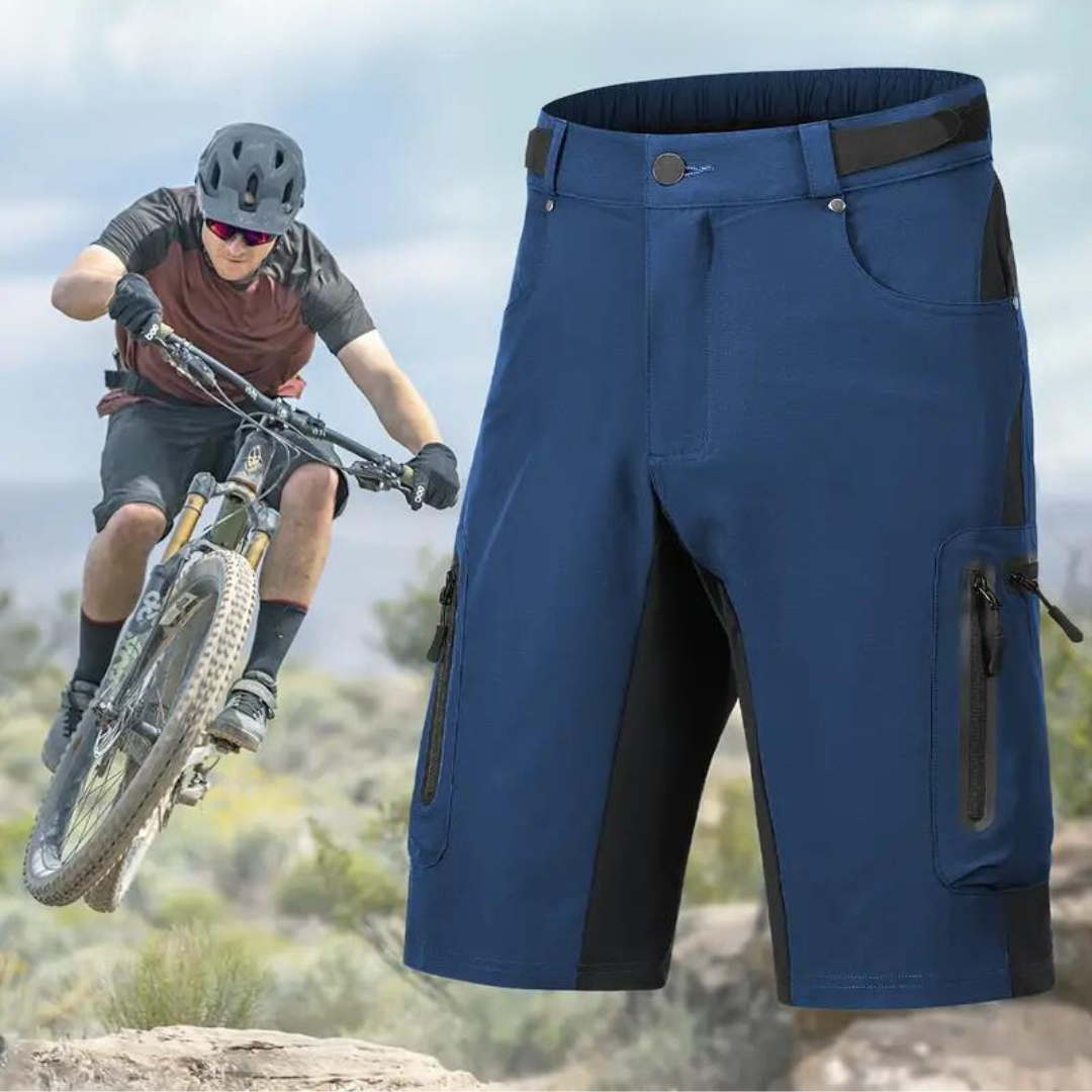 Short VTT Homme Cargo Respirant à Séchage Rapide, Poches Zippées et Tissu Technique Extensible