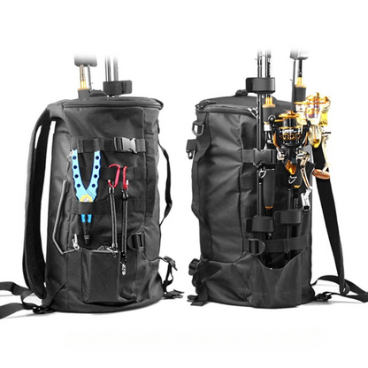 Sac à Dos de Pêche en Polyester avec Porte-Cannes Latéraux, Système MOLLE et Multi-Portage