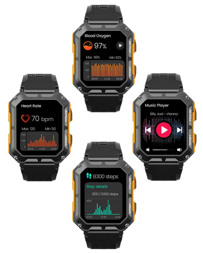 Montre Connectée Robuste Étanche IP68, Cardio et Podomètre, Autonomie Jusqu'à 14 Jours