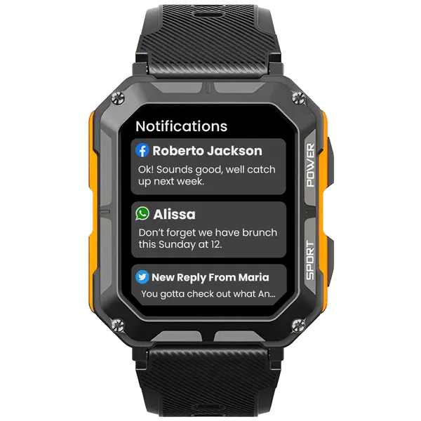 Montre Connectée Robuste Étanche IP68, Cardio et Podomètre, Autonomie Jusqu'à 14 Jours