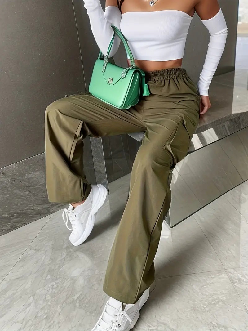 Pantalon Cargo Femme - Taille Élastique Coupe Droite Confortable