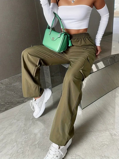 Pantalon Cargo Femme - Taille Élastique Coupe Droite Confortable