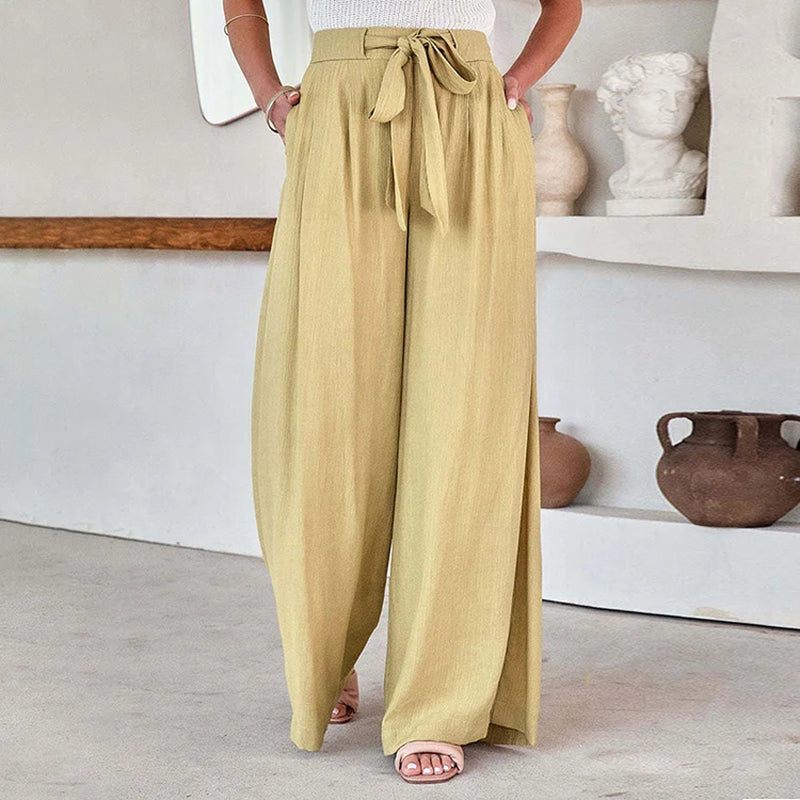 Pantalon Large Femme - Taille Haute Ceinture Noeud