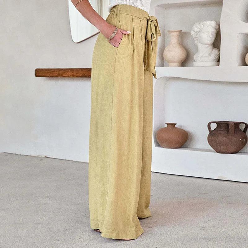 Pantalon Large Femme - Taille Haute Ceinture Noeud