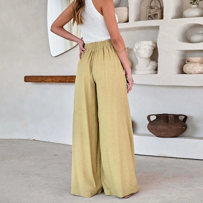 Pantalon Large Femme - Taille Haute Ceinture Noeud
