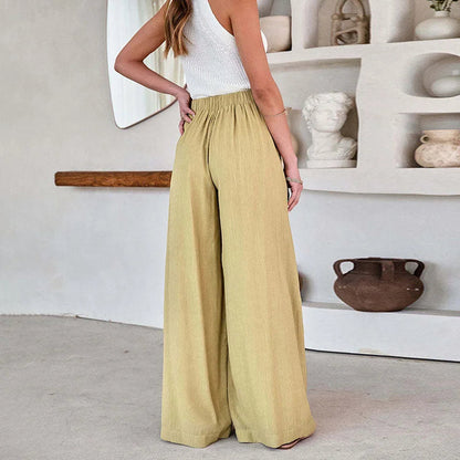 Pantalon Large Femme - Taille Haute Ceinture Noeud