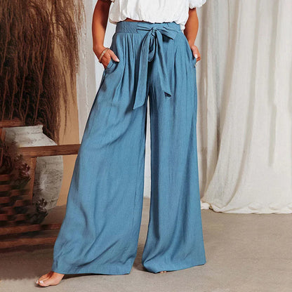 Pantalon Large Femme - Taille Haute Ceinture Noeud