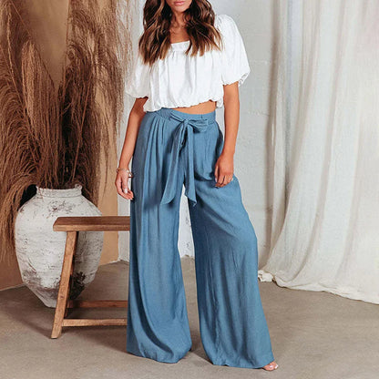 Pantalon Large Femme - Taille Haute Ceinture Noeud