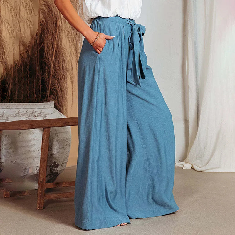 Pantalon Large Femme - Taille Haute Ceinture Noeud