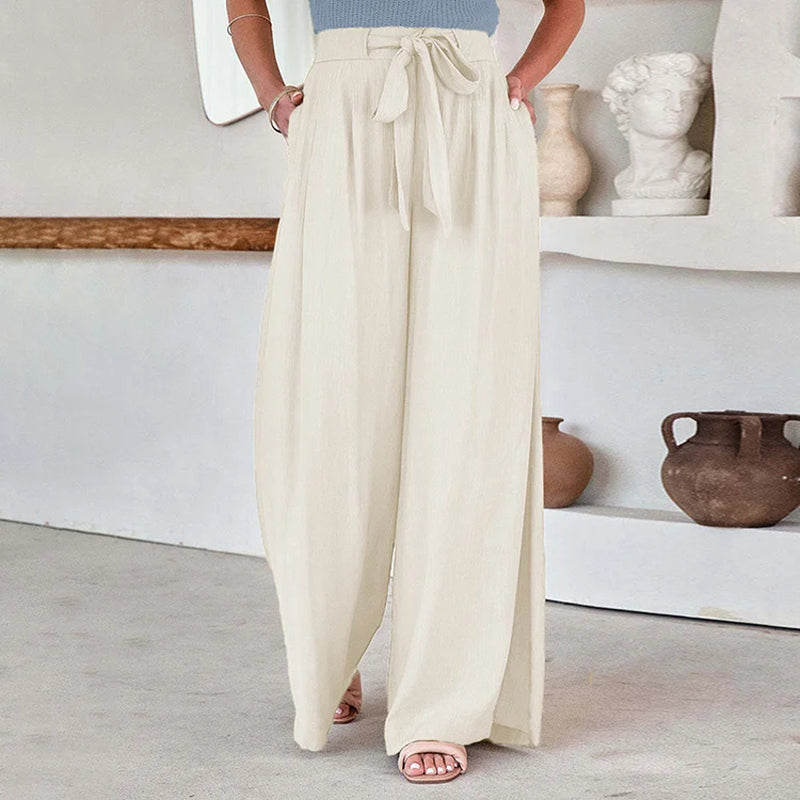 Pantalon Large Femme - Taille Haute Ceinture Noeud