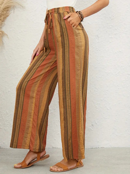 Pantalon Large Femme - Taille Haute Ceinture Élastique