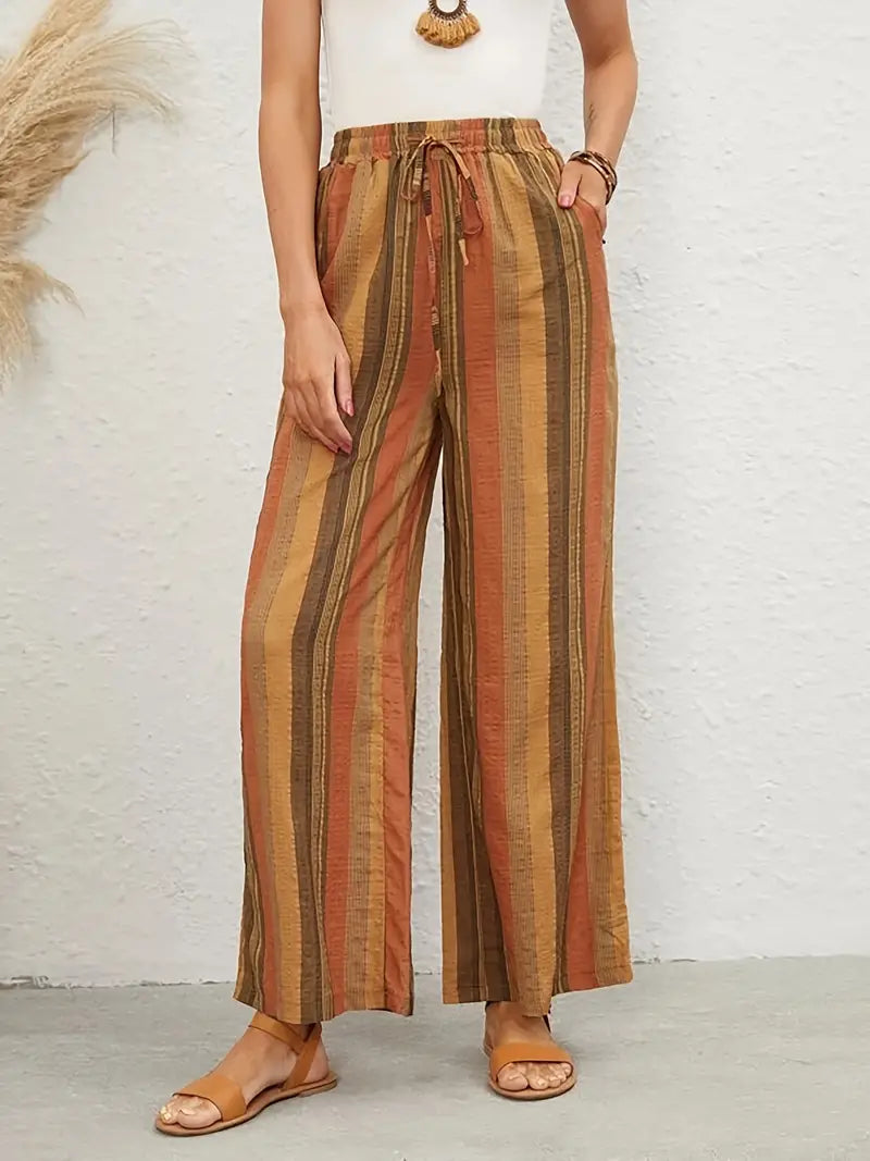 Pantalon Large Femme - Taille Haute Ceinture Élastique