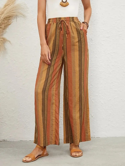 Pantalon Large Femme - Taille Haute Ceinture Élastique