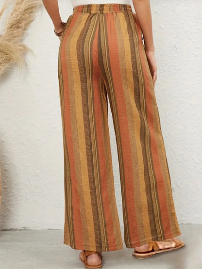 Pantalon Large Femme - Taille Haute Ceinture Élastique