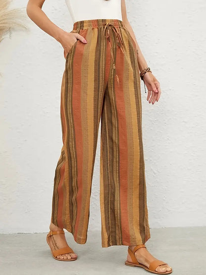 Pantalon Large Femme - Taille Haute Ceinture Élastique
