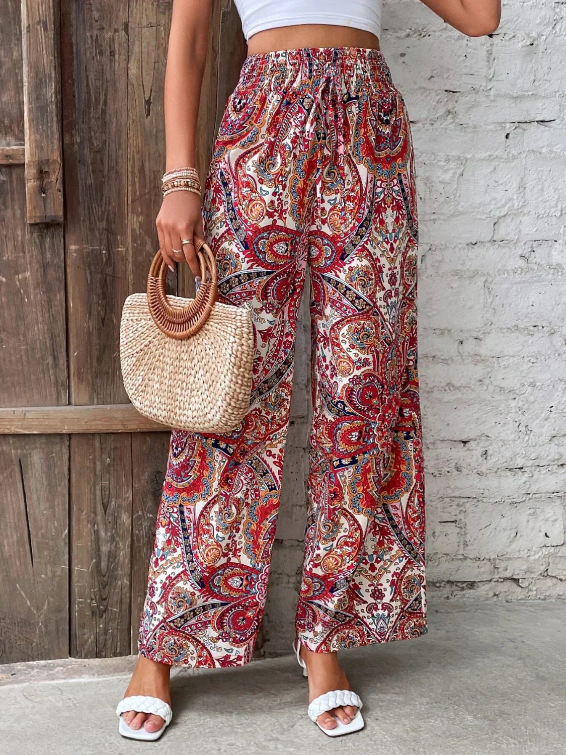 Pantalon large femme - Taille haute élastique