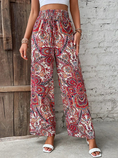 Pantalon large femme - Taille haute élastique