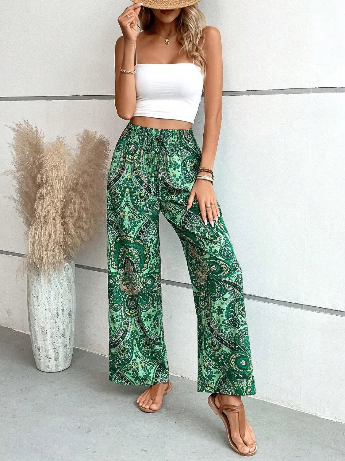 Pantalon large femme - Taille haute élastique