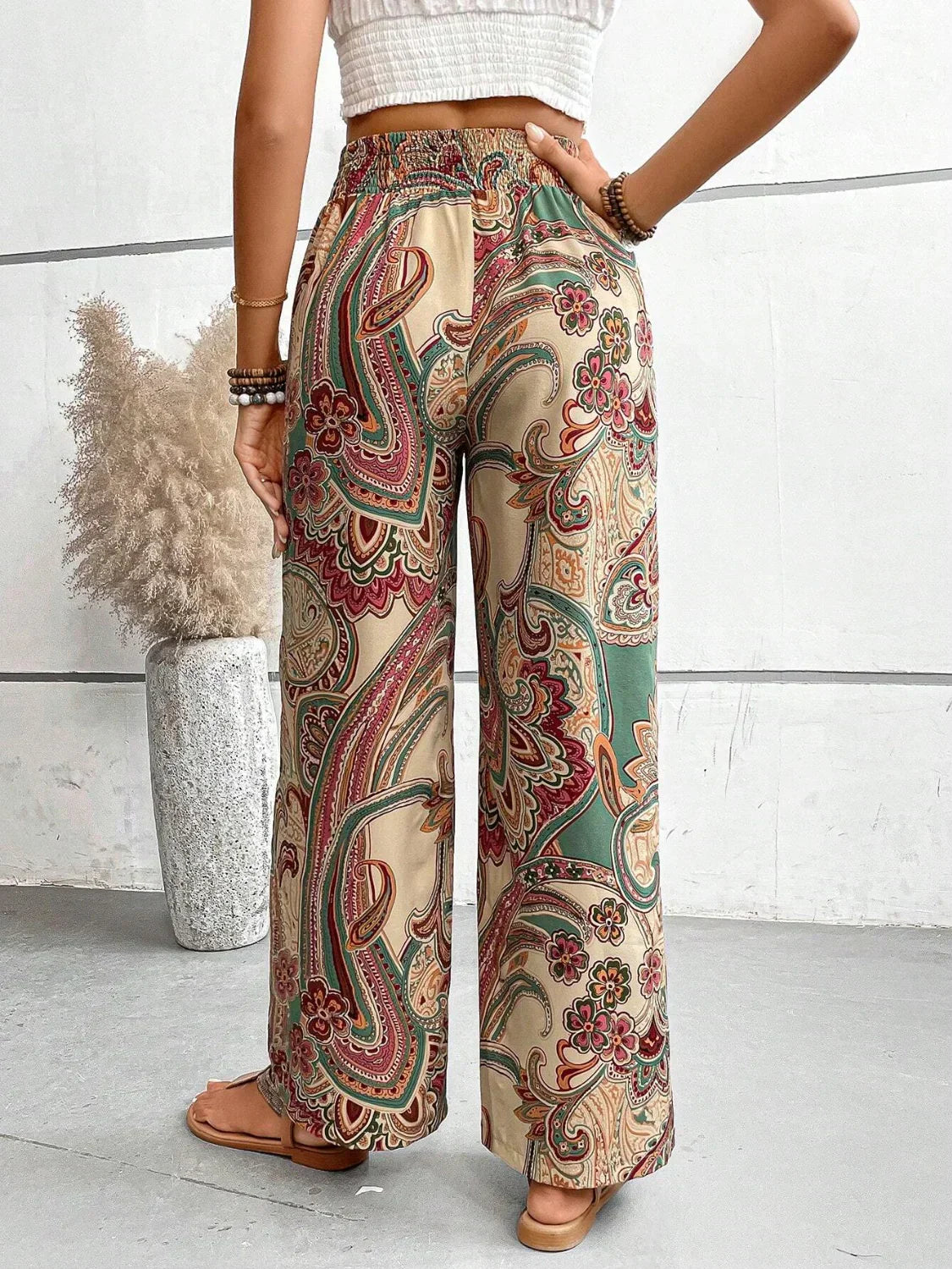 Pantalon large femme - Taille haute élastique