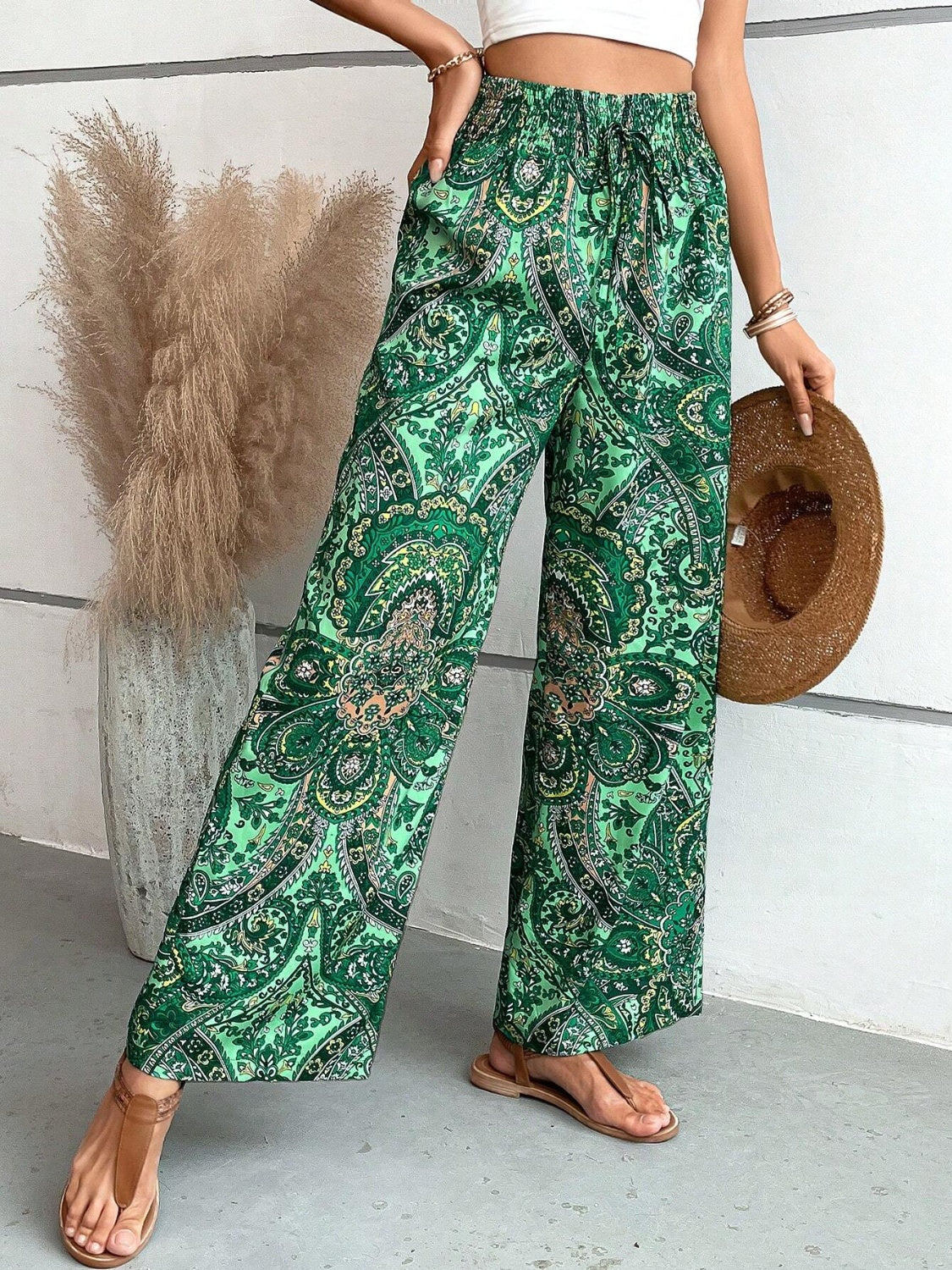 Pantalon large femme - Taille haute élastique