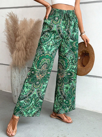 Pantalon large femme - Taille haute élastique