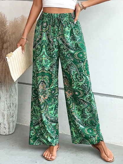 Pantalon large femme - Taille haute élastique