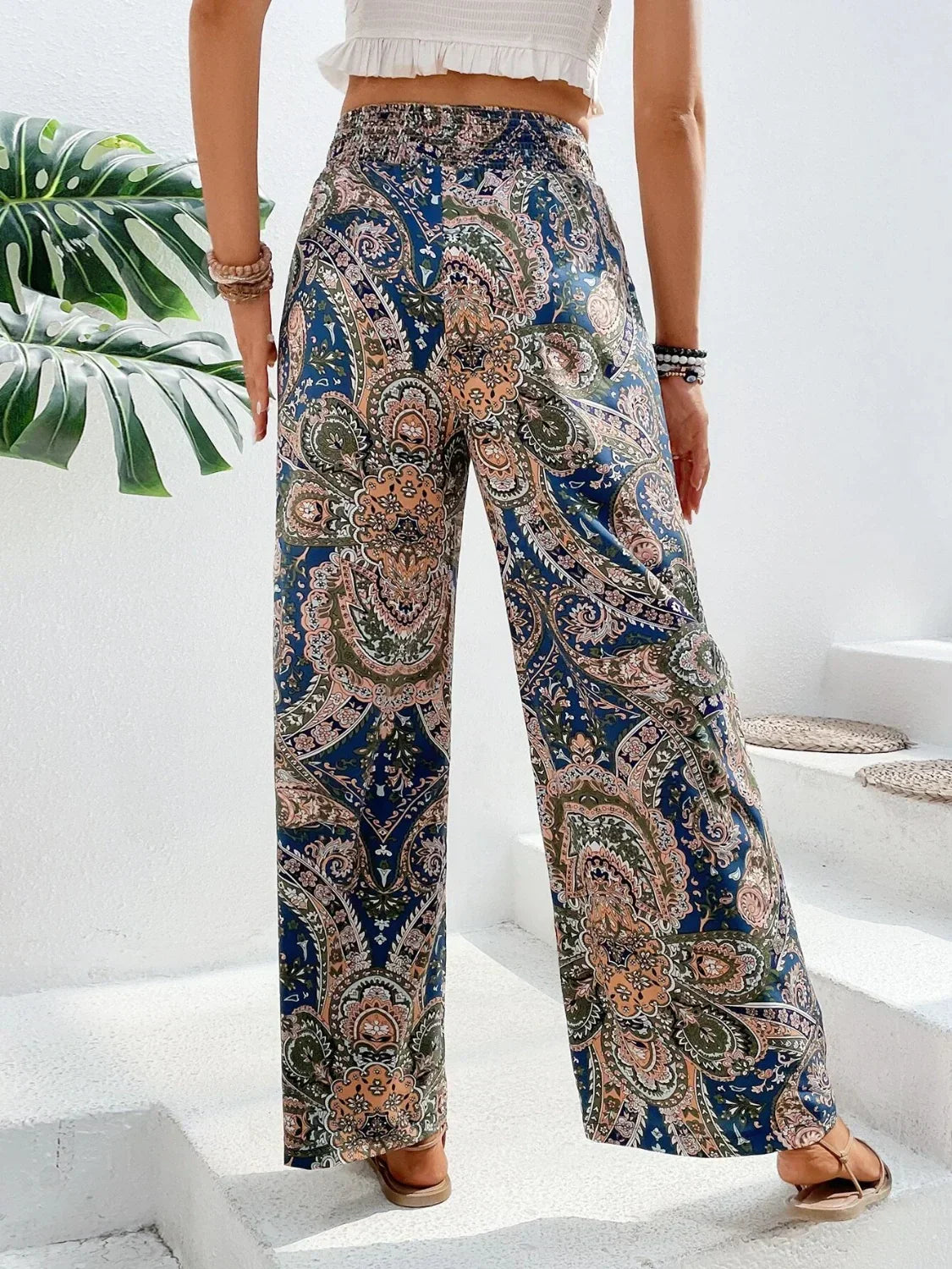 Pantalon large femme - Taille haute élastique