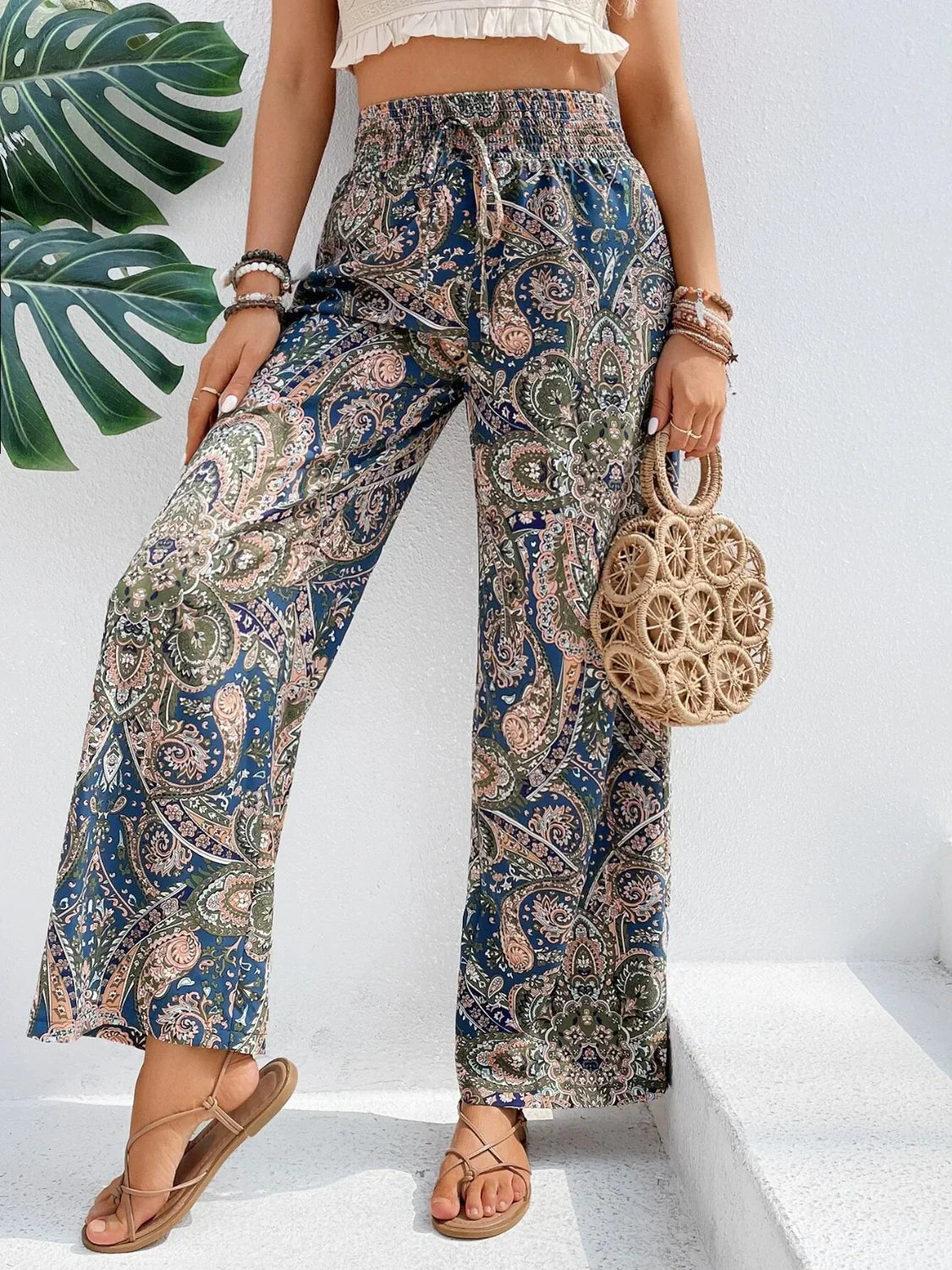 Pantalon large femme - Taille haute élastique