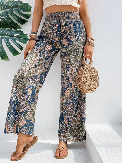 Pantalon large femme - Taille haute élastique