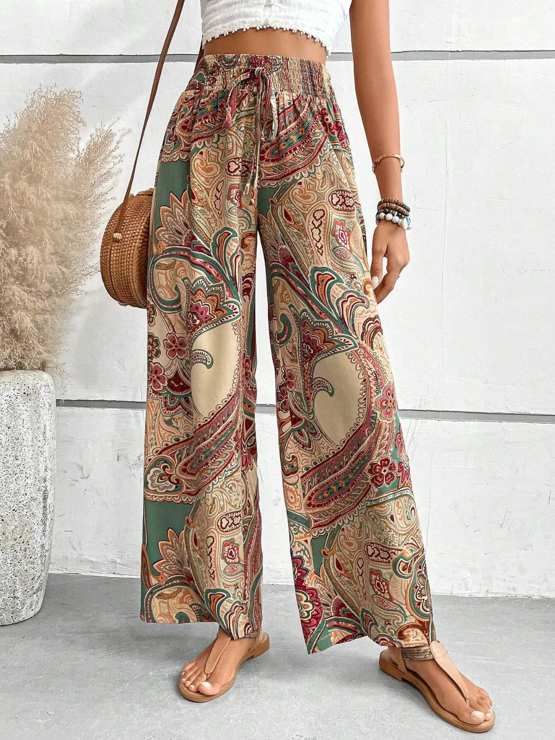 Pantalon large femme - Taille haute élastique