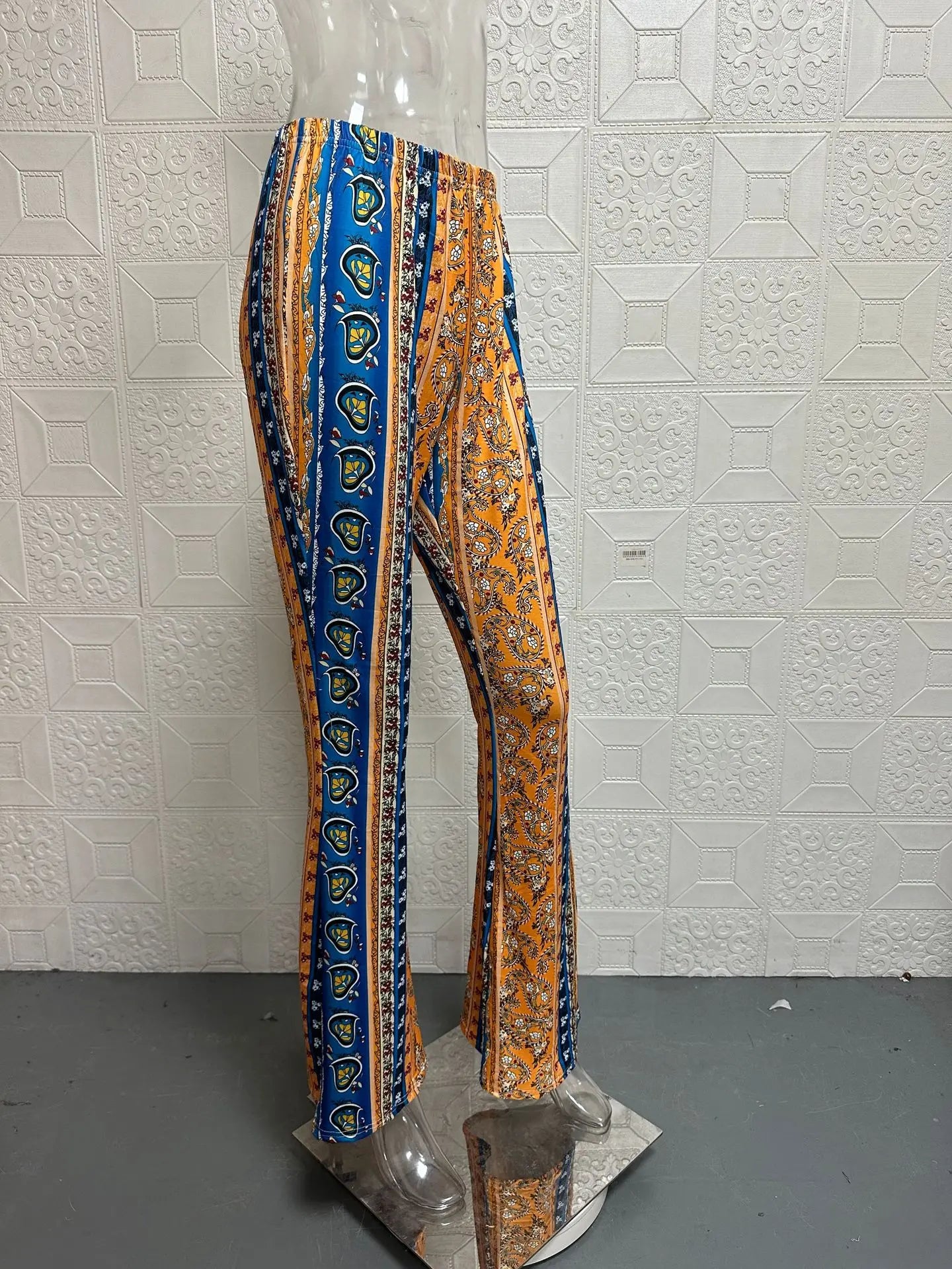 Pantalon Évasé Taille Haute Femme –  Style Rétro Imprimé