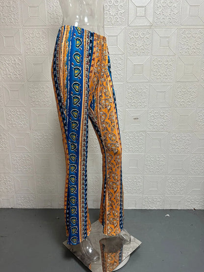 Pantalon Évasé Taille Haute Femme –  Style Rétro Imprimé