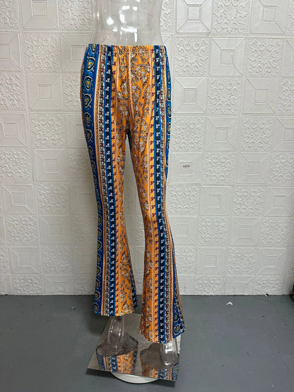 Pantalon Évasé Taille Haute Femme –  Style Rétro Imprimé