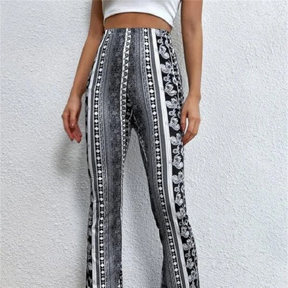 Pantalon Évasé Taille Haute Femme –  Style Rétro Imprimé