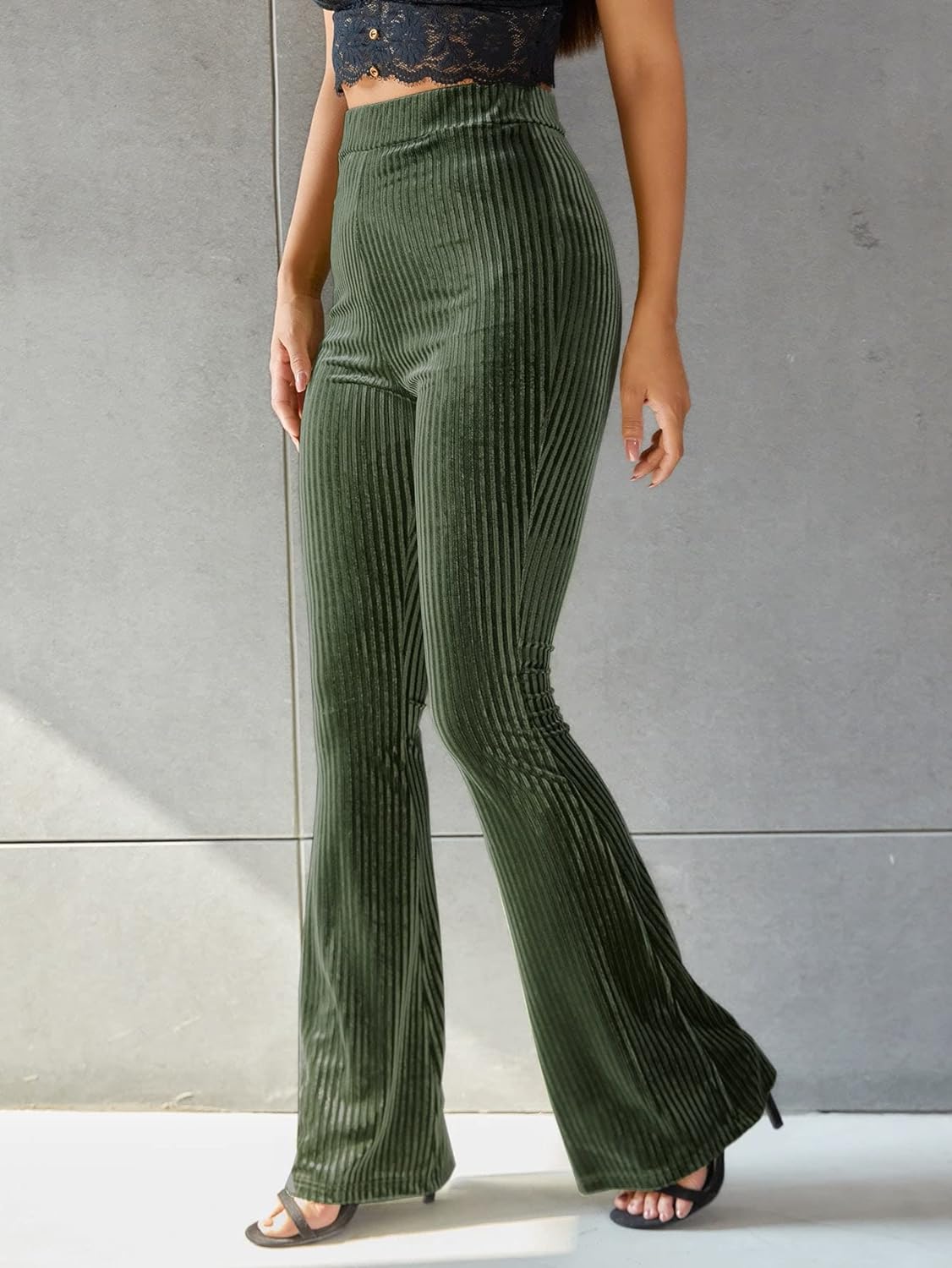Pantalon Évasé Taille Haute Femme - Velours Côtelé