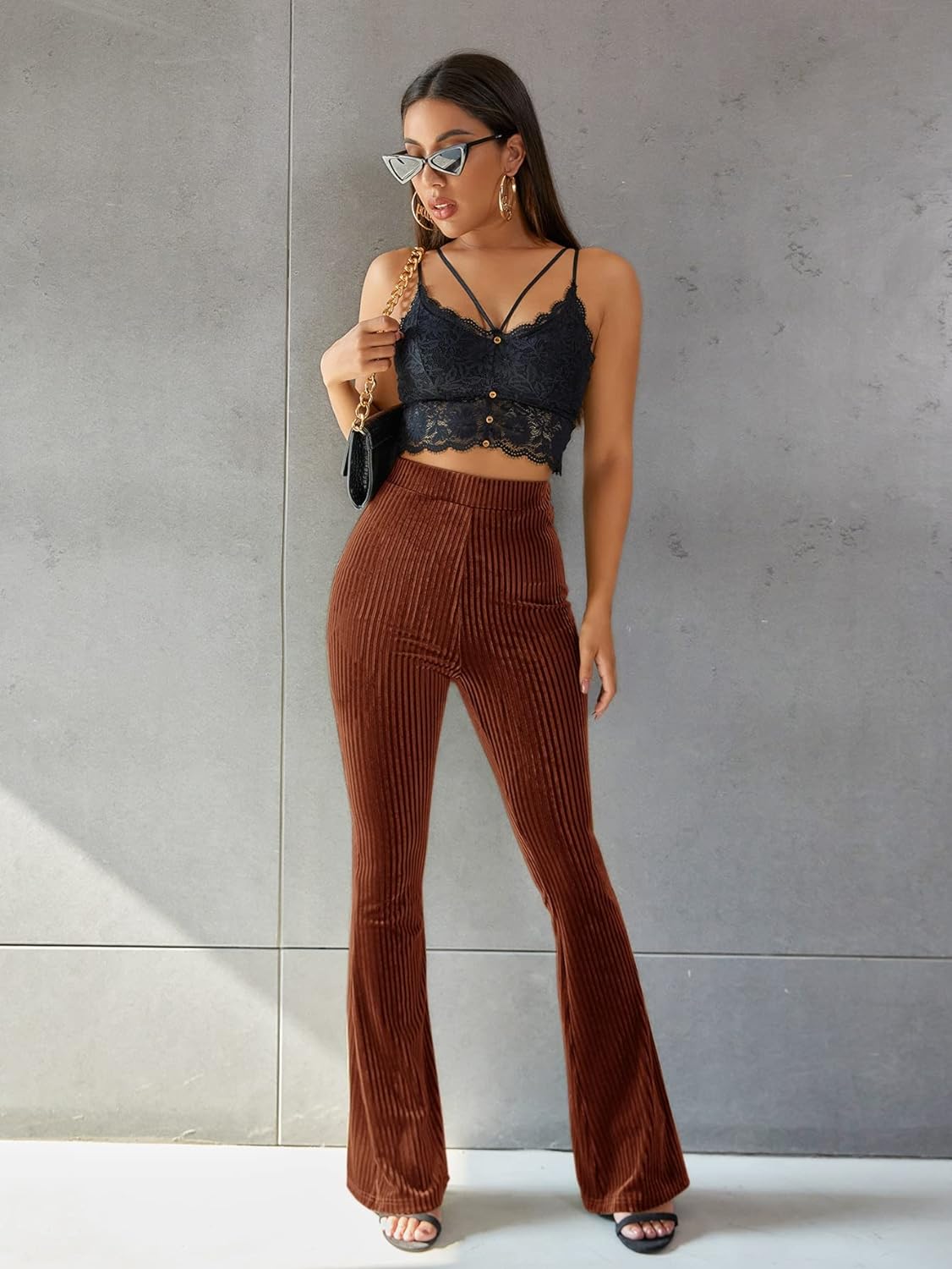Pantalon Évasé Taille Haute Femme - Velours Côtelé