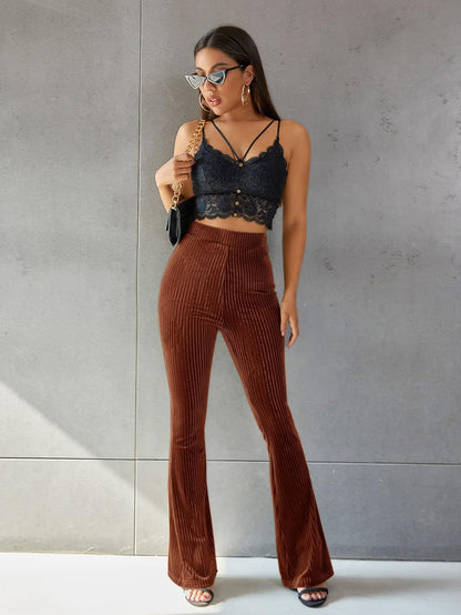 Pantalon Évasé Taille Haute Femme - Velours Côtelé
