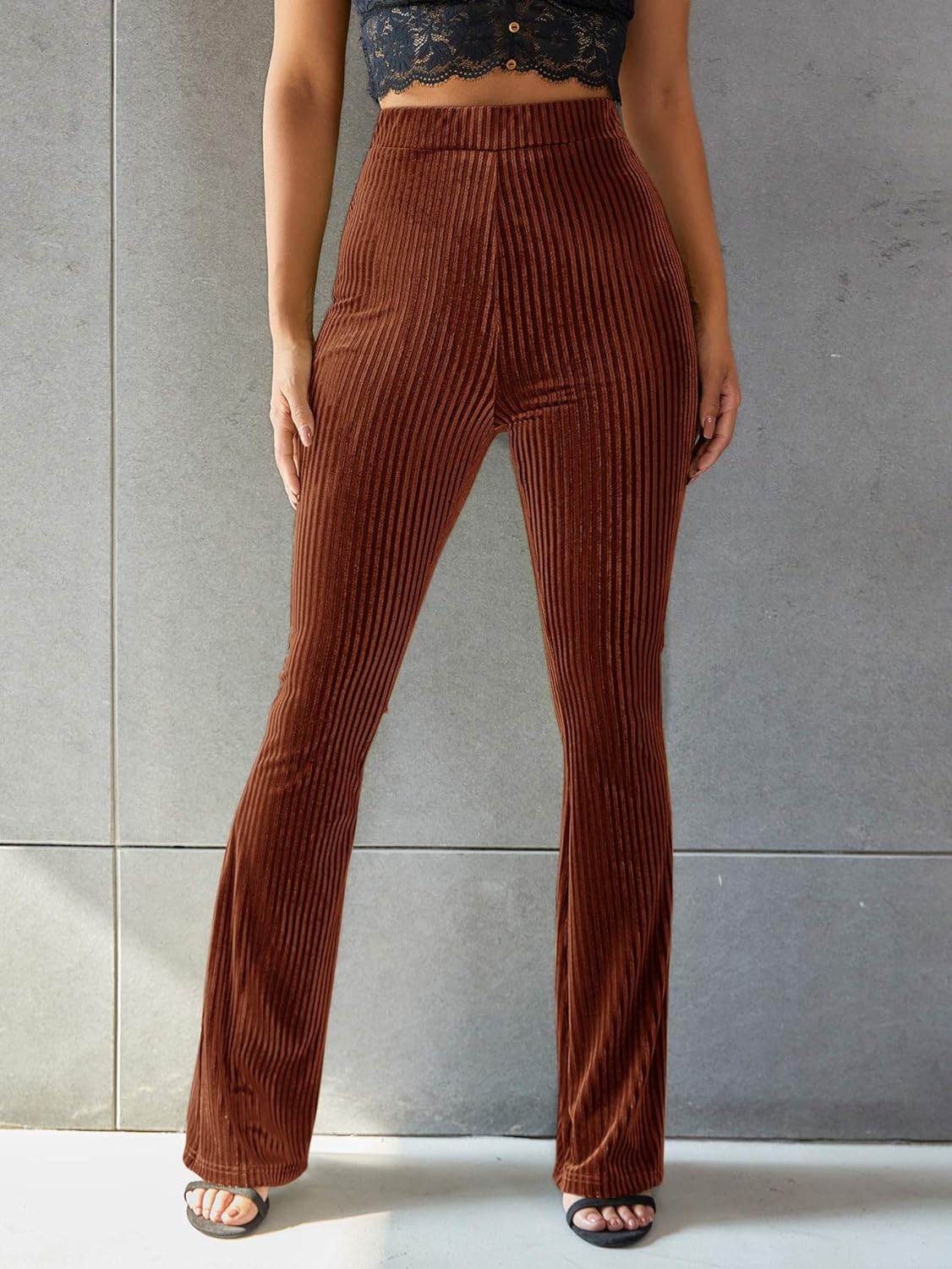 Pantalon Évasé Taille Haute Femme - Velours Côtelé