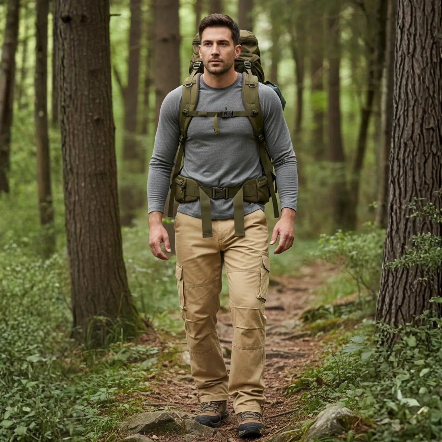 Pantalon Cargo Homme en Coton Coupe Droite, 6 Poches Respirant et Durable pour Randonnée