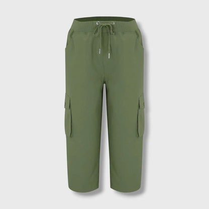 Pantalon Corsaire Femme Léger et Extensible pour Randonnée, Taille Élastiquée à Cordon et Poches Cargo