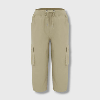 Pantalon Corsaire Femme Léger et Extensible pour Randonnée, Taille Élastiquée à Cordon et Poches Cargo